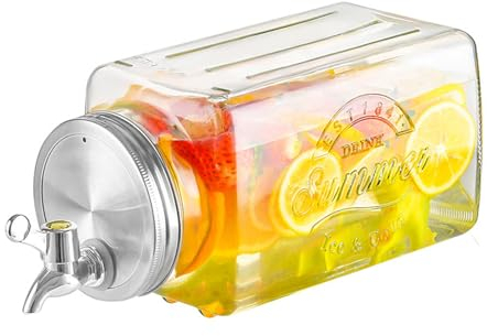 BURLOE Wasserspender Mit Hahn, 3L Getränkeeimer Mit Zapfhahn Schraubdeckel Deckel Für Kalte Saft Volumen Retro Glas Einmachglas Wasserkanister,Clear