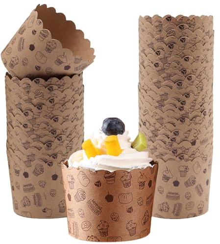 Muffinförmchen Papier Muffins Backförmchen Cupcake Formen, 50 Stück Kuchenkörbchen für Cupcake, Kraftpapier Backbecher für Hochzeit, Geburtstag, Teekränzchen, Party, Braun
