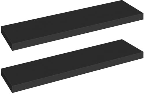 HOOBRO Wandregal, Schweberegal 2er-Set, stabile Wandboards, 80 x 20 x 3,8 cm Hängeregale, mit unsichtbaren Halterungen, für Bad, Schlafzimmer, Küche, Büro, Wohnzimmer, Schwarz EBK80BJP201