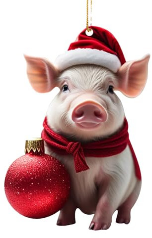 Hitrod 1 Stück Weihnachtsbaum Schwein Anhänger 2D Acryl Weihnachtsschwein Hängende Deko Niedlicher Weihnachten Schwein Deko Weihnachtsanhänger Deko Christbaumschmuck Weihnachtsbaumschmuck