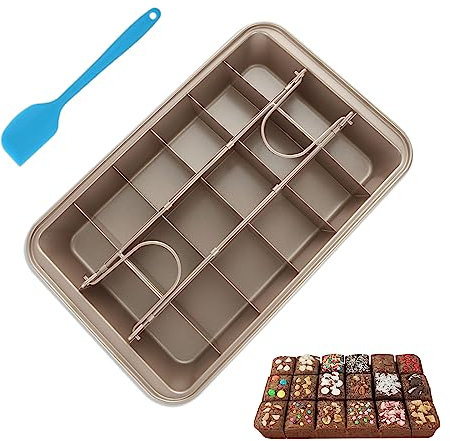 DAJAVE Brownie Backform Backblech Brownie mit Trennwänden und Spatula, 31x20x4 cm, Antihaft Brownie Backform für Backen Mousse Kuchen Brot Kekse Pizza Quadratische