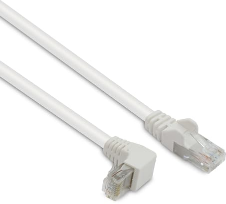 METRONIC 395523 Câble Ethernet Coudé 90° Cat 5e RJ45 - Débit 1 Gigabit Connecteur Dorés, Cordon Idéal pour Reseaux ADSL, Optique Internet Ordinateurs, Gaming, Consoles de Jeux (3 mètres) - Blanc