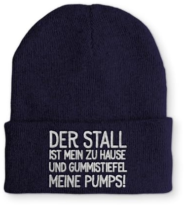 tshirtladen Spruchmütze Strickmütze Stall Landwirt Wintermütze Mütze lustige Beanie mit Stick OneSize, Farbe: Navy