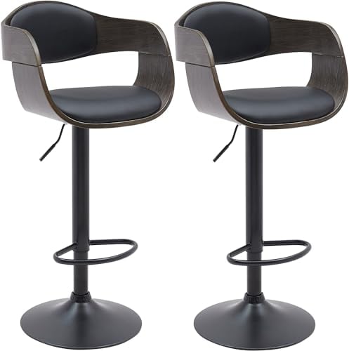CLP Tabouret de Bar Kingston, Set de 2 tabourets avec Dossier, chaises de Bar rembourrées en Similicuir ou en Tissu, réglables en Hauteur, Couleur:Noir/Gris, Matériel:Similicuir