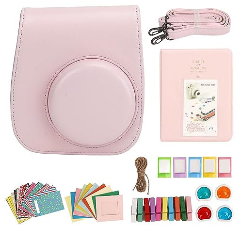 VBESTLIFE Paquete de Cámara para Fujifilm Instax Mini 12, con 10 Marcos de Cartulina, 20 Pegatinas, Estuche de Transporte, 4 Filtros, 1 álbum, 5 Marcos de Plástico, 10 Clips (Rosa Claro)
