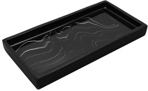 Acfthepiey Bandeja de resina con patrón de mármol, antideslizante, rectangular, para encimera, baño, jabón, champú, decoración del hogar, duradera, fácil de instalar, fácil de usar, color negro
