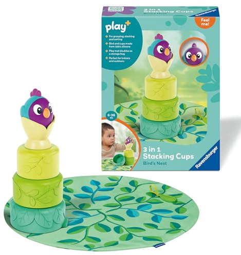 Ravensburger Play+ 3 in 1 Bird's Nest Stacking Cups - Baby Toys for 6 Months Up - Sensory Gifts for Toddlers