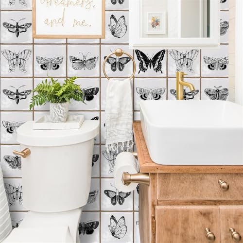 Fliesenaufkleber Grauer Schmetterling Küchenrückwand,Wasserdicht Ölfest ​Klebefliesen Küche Fliesenaufkleber Bad,Fliesenfolie 3D Wandpaneele Selbstklebend 20 PC(15x15cm)