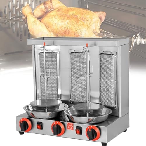 Beachtiful Döner-Kebab-Grill, Gyro-Drehspieß, Propangas-Vertikalgrill mit 2 oder 3 Brennern, Edelstahlgehäuse, für das Abendessen im Restaurant, die Küche zu Hause,Three