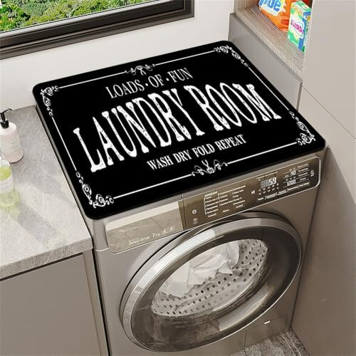 Highdi Housse de Protection pour Machine à Laver Top, Coussin de Machine à Laver Antidérapant Housse de Machine à Laver pour Machine à Laver Ou Sèche-Linge (Police Noire,40 * 120cm)