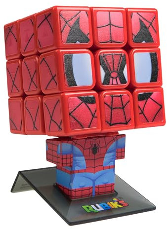 IDEAL | Rubik's Cubers Collectible Spider-Man Cube: fully solvable 3x3 character Rubik's Cube with display stand | Brainteaser Puzzles | Marvel Merchandise | Fidget Toys | Ages 8+