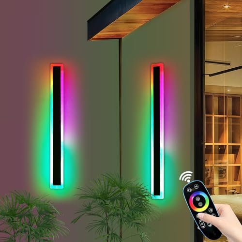 Mikeru Outdoor RGB-Wandleuchte, 16 Farben dimmbare Wandleuchte IP65 wasserdicht Weihnachten Wandleuchte 3000K-6000K mit Fernbedienung, 10%-100% dimmbare Außenwandleuchte für Hof, Villa, Zaun 100CM