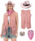 Dzorim Cowgirl Kostüm Damen Western Cowgirl Hut Cowboy Outfits Damen Mädchen mit Hat Scarf Wristband für Karneval (Pink, M)
