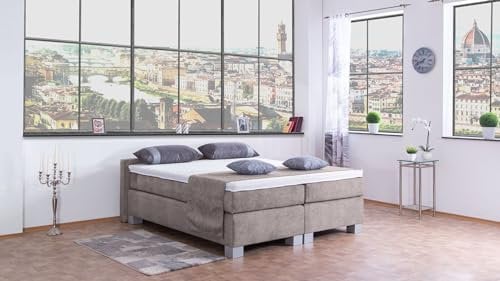 Boxspringbett City 240x220, DS-Silbergrau, 7-Zohnen Taschenfederkernmatratze, Komfortschaum - Inklusive Aufbau - Deutscher Hersteller