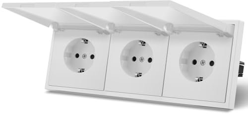 MVAVA Schuko Steckdose EU-Standard, 3 Fach Feuchtraum Unterputz Steckdose, Einfache Installation, 80mm x 220mm 3-Draht Erforderlich, Weiß