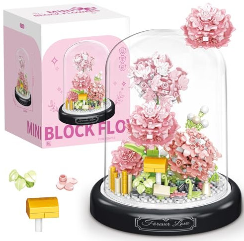 JOAASU Construction Bouquet Fleurs, Kit Construction de Fleurs d'Œillets, Ensemble de Fleurs en Briques, avec Housse de Protection, Cadeau pour Mère, Femme, Fille Et Enfant, 624 Pièces, Rose