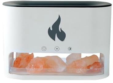 Himalayn Salzlampe AR0MA Diffusor, Salzlampe und Flammendiffusor, Duftdiffusor, 19 x 13 x 8 cm, 7 LED-Flammenfarben, geräuschloser Diffusor, Salzstein-Lampen-Diffusor mit Licht für Zuhause, Zimmer