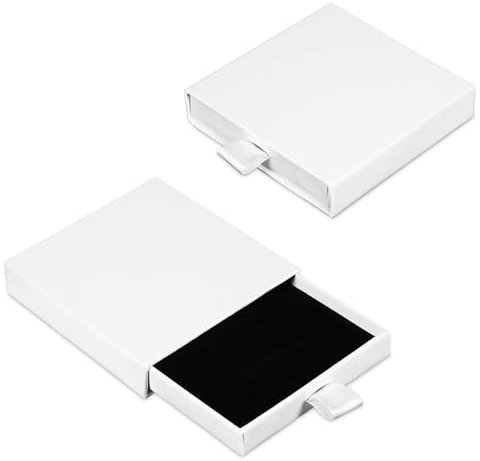 2 Stück Schmuck Box Schmuck Geschenkbox 8x8x1.7cm Weiß Quadratische Schmuck-Geschenkboxen, Ohrringboxen für Schmuck Aufbewahrungsbox für Halsketten, Geschenkbox für sie, tragbare Armbandbox mit Deckel