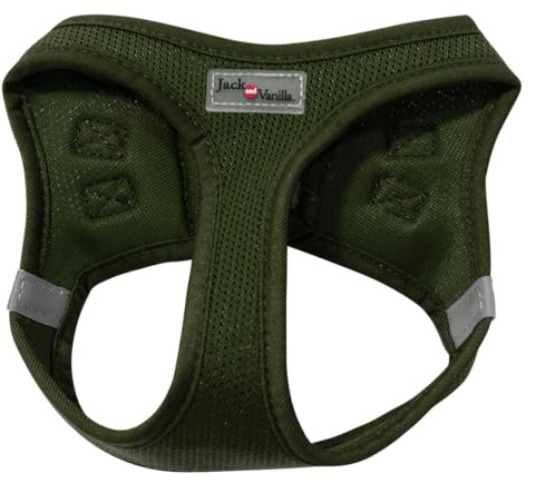 JACK AND VANILLA, Bequemes Netzgeschirr für Hunde, individuelle Passform, ergonomisches Design, praktische Clips, verstärkte Sicherheit, Größe 27–30 cm, Farbe Grün-XXXS, Expeditionsmodell
