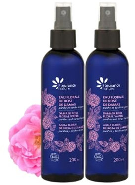 Duplo Fleurance Nature- Eau Florale de Rose de Damas- cosmetique Bio certifié Cosmos Ecocert-200ml- Soin visage femme et homme- routine skincare visage Bio- Hydrolat de rose- 26128 (2 produits)