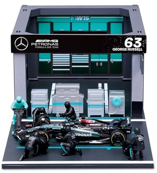 1:43 F1 MERCEDES AMG W15 2024 PIT PASS DIORAMA RUSSELL, Multiple Colours