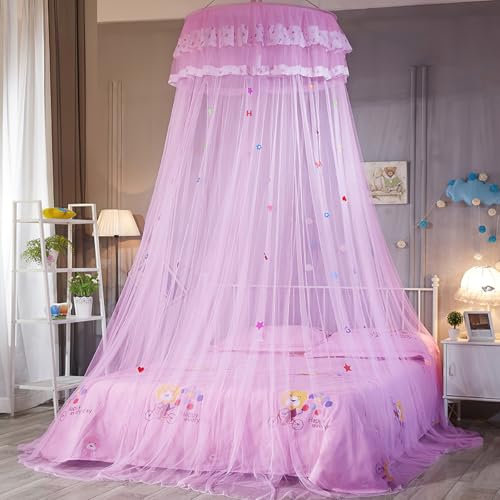 Voici et Voila Betthimmel Mädchen Moskitonetz Bett Kinder Groß Mosquito Netz Bett Einzelbett Himmel für Babybett Hängendes Mückennetz Bett Prinzessin Deko Rosa