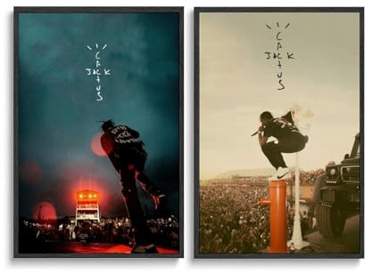 2 PCS Travis Rapper Scott Poster Für Zimmer, Ästhetische Leinwand-Wandkunst, Schlafzimmer-Dekor Poster 16x24inch(40x60cm)