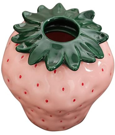 DECHOUS Keramikvase Erdbeerform Dekorativer Blumenbehälter Für Frische Und Getrocknete Blumen Wohnkultur Geschenkidee Rosa Kleiner Tischblumenvase