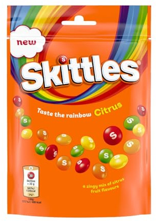 Skittles Zitrusfrüchte, vegane Süßigkeiten mit Zitrusgeschmack, fünf spritzige Geschmacksrichtungen, für Partys und Filmabende, 136 g Beutel