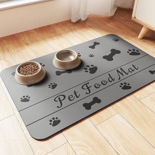 Bowl Mat Dog Cat Feeding Bowl Mat, Non-Slip Mat Pets, Dog Food Mat Absorbent Pet Feeding Mat Personalised Cat Place Mat (Grey, 30 x 50 cm)