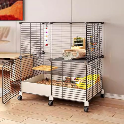 Großer Rattenkäfig, Meerschweinchenkäfig, Chinchilla-Käfig mit integrierter Schale, 16 cm Höhe für einfache Reinigung, Metalldraht, mobile Rollen