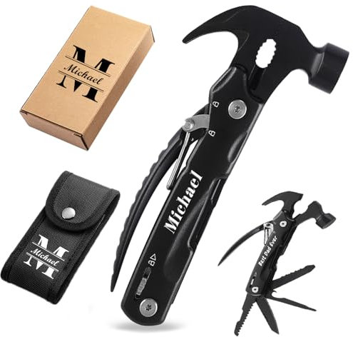 UIDMEN Personalisierter 14 - in - 1 Multitool Hammer, Personalisierter Multitool mit Text, Cooles Vatertagsgeschenk für Papa, Schraubendreherbits - Set und Haltbare, Geschenke für Männer Papa