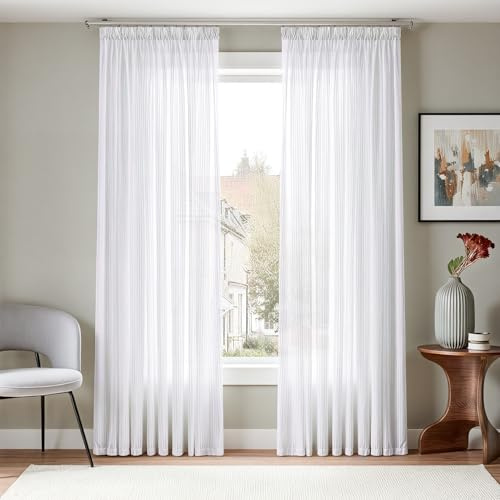 TOPICK Gardinen mit Kräuselband Vorhänge transparent H225xB140 2Stück Weiß | Vorhänge transparent Gardinenschals Gardinen Wohnzimmer modern Vorhänge Schlafzimmer Fensterdekoration Fenstervorhang