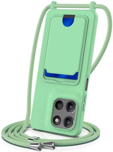 Coque pour Motorola Moto G15/G15 Power 4G avec Cordon, Etui avec Collier - Tour de Cou Lanière en Corde - Silicone Housse avec Réglable Chaine pour Moto G15/G15 Power 4G,Bandouliere,Porte Cartes-Vert