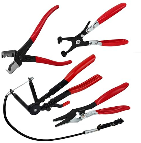 AZKEEGREY 4 Pack Hose Clamp Pliers Set, Long Reach Spring Wire Clip Plier, Flat Band, Remover, and Clic-R Type Clamp Tool