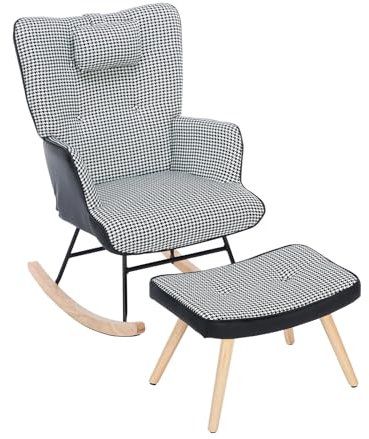 Schaukelstuhl mit Fußhocker, Schaukelsessel mit Seitentasche und Armlehne, Schwingsessel Ergonomischer mit Bequemer Gepolsterter, Relaxsessel max Belastbarkeit 100 kg, für Wohnzimmer, Schlafzimmer