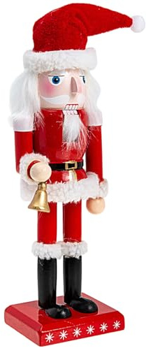 HAMPPLIES Holz Weihnachtsmann mit Glocke Rote Santa Figur Traditionelle Weihnachtsdeko für Wohnzimmer Schlafzimmer Büro und Fenster Langlebige Glatte Oberfläche Wiederverwendbar