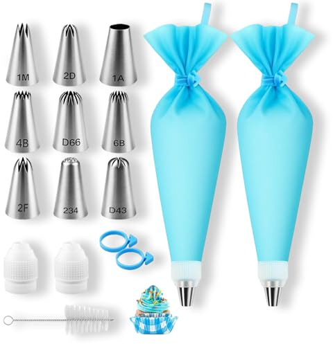 Targonix Piping Bags and Nozzles Set of 16 Pcs, Cake Decorating Kit with Reusable Piping Bags, Stainless Steel Piping Nozzles, Couplers, Cleaning Brush and Bag Ties