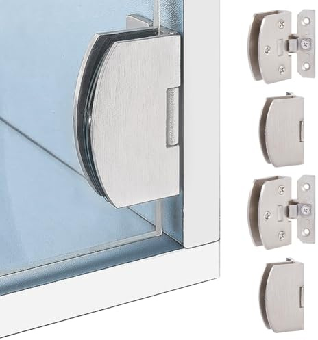 DICOSMETIC 6 Sets No-Drill Glass Door Hinges Zinc Alloy Frameless Glass Hinge Adaptive Platinum Pvd Cabinet Showcase Hinge 46.5x56x29mm/1.83x2.2x1.14inch