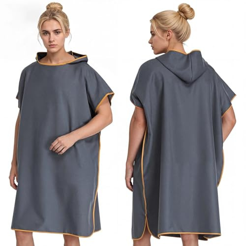 Dwitkul Poncho de Bain pour Homme et Femme Serviette Poncho en Microfibre avec Capuche pour Plage Surf Natation Douche et Sauna (Bleu Fonce)