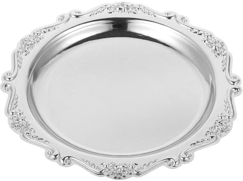 SHINEOFI Elegantes Serviertablett aus Eisen, 20 cm (8 Zoll) Große, Dekorative Dessert- Und Obstplatte für Zuhause, Partys, Unterhaltung, Schmuckpräsentation Und Snackpräsentation, Silber