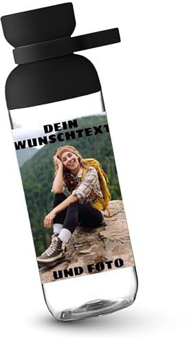 Shirtracer Mepal Trinkflasche personalisiert Wunschtext und Foto | Schwarz, 900 ml, Geschenk, bedrucken lassen, selbst gestalten, wiederverwendbar, dicht, auslaufsicher, Schraubverschluss