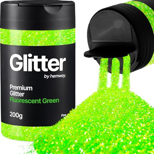 Hemway Fluorescent Green Glitter Shaker, 200g Fine Glitter for Crafts | for Resin & Epoxy Crafts for Decorating, Halloween, Christmas, Nail, Face, Art
