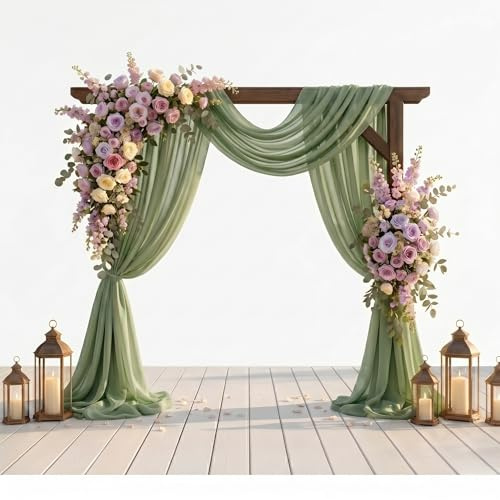 YaosFamily, Boho Chiffon Deko Stoff 75 x 600 cm – Transparenter Stoff für Traubogen Hochzeit, Fotowand Hintergrund, Wedding Decoration & Romantische Raumdeko (Salbeigrün)
