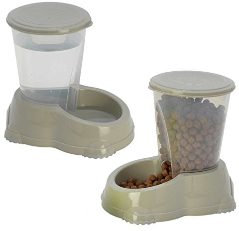 CAT CENTRE Smarty Snacker and Sipper 1.5L Automatic Gravity Dry Food Snacks Dispenser Dog Rabbit Small Animal Premium Pet Drinking Supplies Kittens Healthy Water Feeder Grey