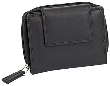 LEAS Große Vollleder Damen Geldbörse mit RFID Schutz Reißverschluss rundherum Damenlangbörse Portemonnaie Echt-Leder, schwarz
