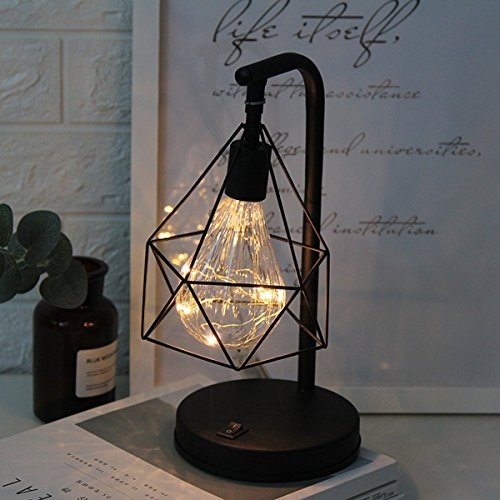 SUAVER Metall Tischlampe,Retro Tischleuchte Dekorative Nachttischlampe Diamond Form Schreibtischlampe batteriebetriebene Nachtlicht dekorative Beleuchtung