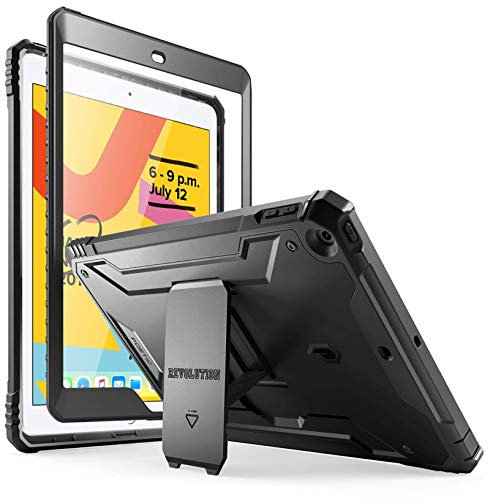 Poetic Revolution Case Designed for iPad 10.2 9th Generation (2021) / 8th Gen (2020) /7th Gen (2019) Case, Full-Body Rugged Shockproof Protective Cover with Kickstand Built-in Screen Protector, Black