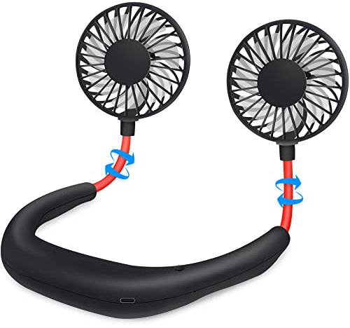 RUNDONG Neck Fan Portable Hand held Hand Free USB Fan Mini Sports Neck Hanging Fans Desk Small Fans Office Tiny Little Perfect for Traveling Outdoor Room