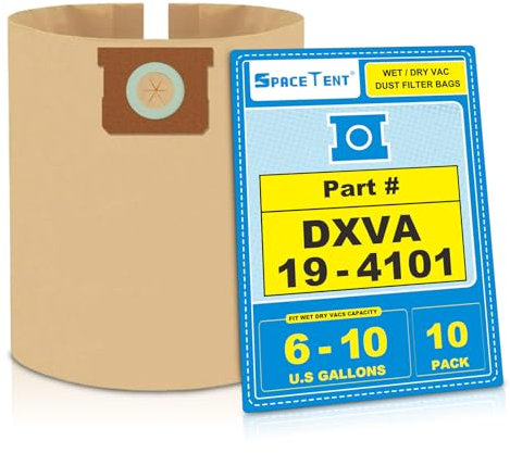 SpaceTent 10 Pack High Efficiency Replacement Filter Bags for DEWALT 6 to 10 Gallon Wet/Dry Vacs - Part # DEWALT DXVA19-4101